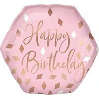 Metallic Blush Birthday Hexagonal Foil Balloon, 23in x 22in