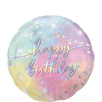 Iridescent Luminous Happy Birthday Foil Balloon, 18in