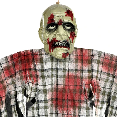 Bloody Zombie in Plaid Fabric & Plastic Hanging Decoration, 48in