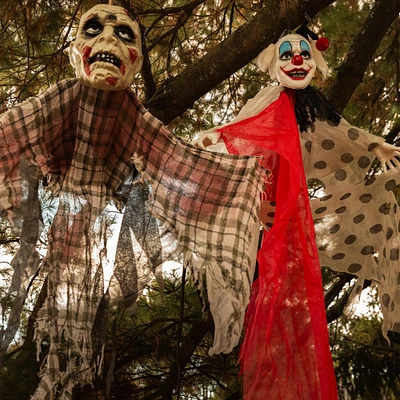 Scary Red & White Polka Dot Clown Fabric & Plastic Hanging Decoration, 48in