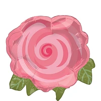 Air-Filled Pink Rose Foil Balloon, 16in x 15in