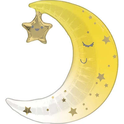 Air-Filled Sleepy Moon & Star Foil Balloon, 16in x 17in