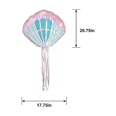 Iridescent Mermaid Wishes Sea Shell Pull String Pinata, 17.75in x 20.75in