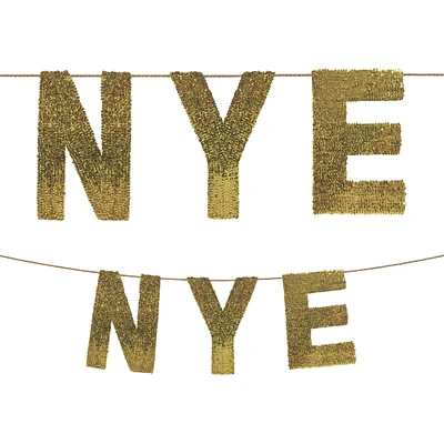 Gold Sequin NYE Cardstock Letter Banner, 12ft