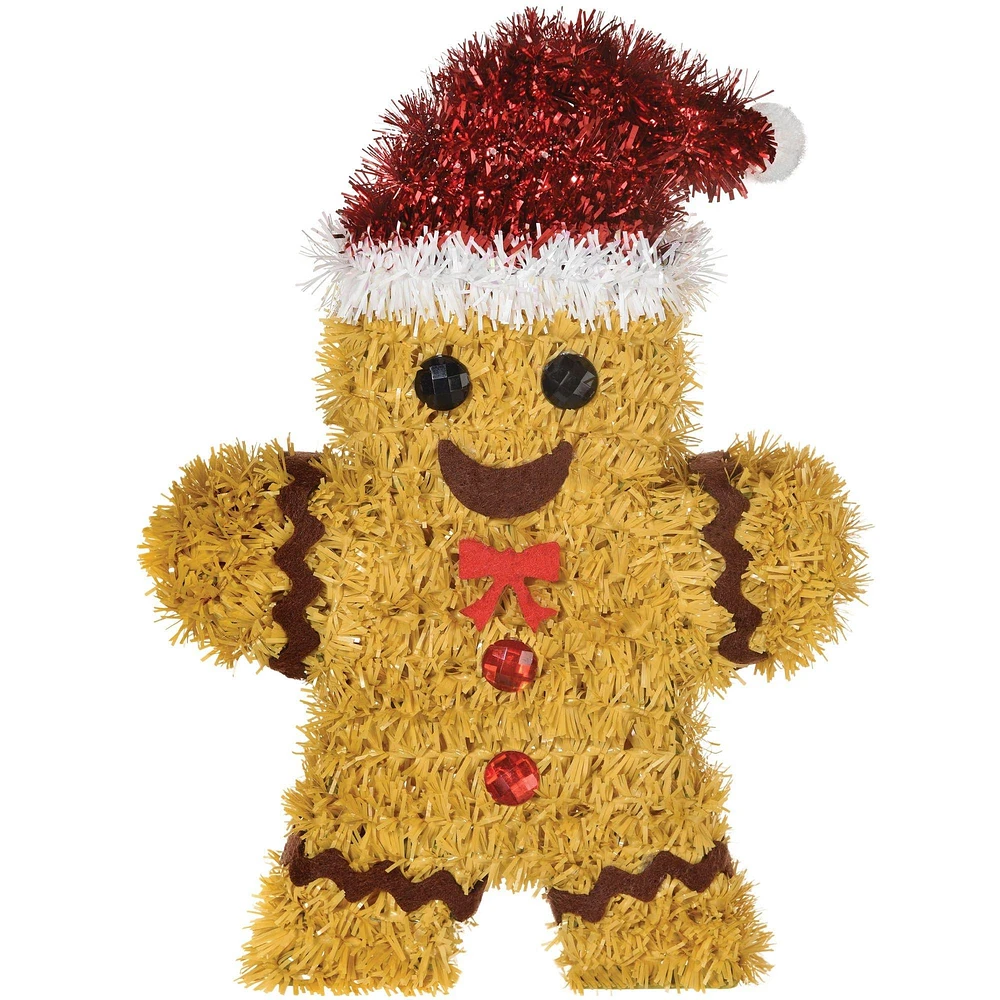 Gingerbread Man 3D Tinsel Christmas Decoration, 4.75in x 6.75in