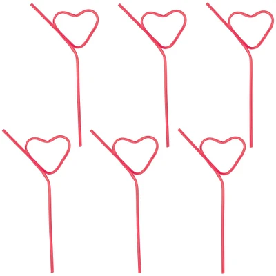 Red Heart-Shaped Plastic Silly Straws, 10ct