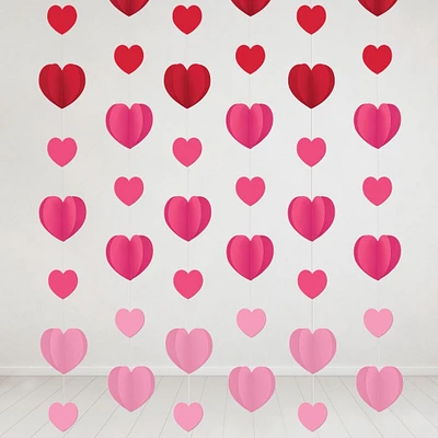 Red & Pink Dimensional Heart Paper String Decorations, 7ft, 6pc