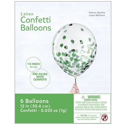 6ct, 12in, St. Patrick's Day Shamrock Confetti Latex Balloons