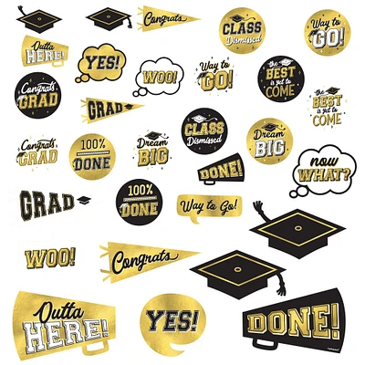 Metallic Black & Gold Graduation Cardstock Cutouts, 30ct