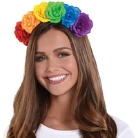 Rainbow Pride Flower Fabric & Plastic Headband, 6.4in x 6.5in