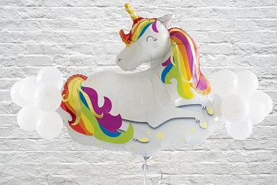 Rainbow Unicorn Foil Balloon, 29in x 49in, with Latex Balloons
