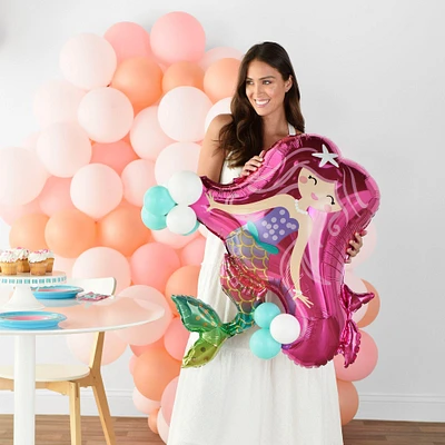 Smiling Mermaid Foil Balloon, 34in x 35.5in, with Latex Balloons