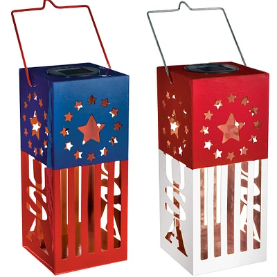 Solar Patriotic USA Metal Lantern, 15in