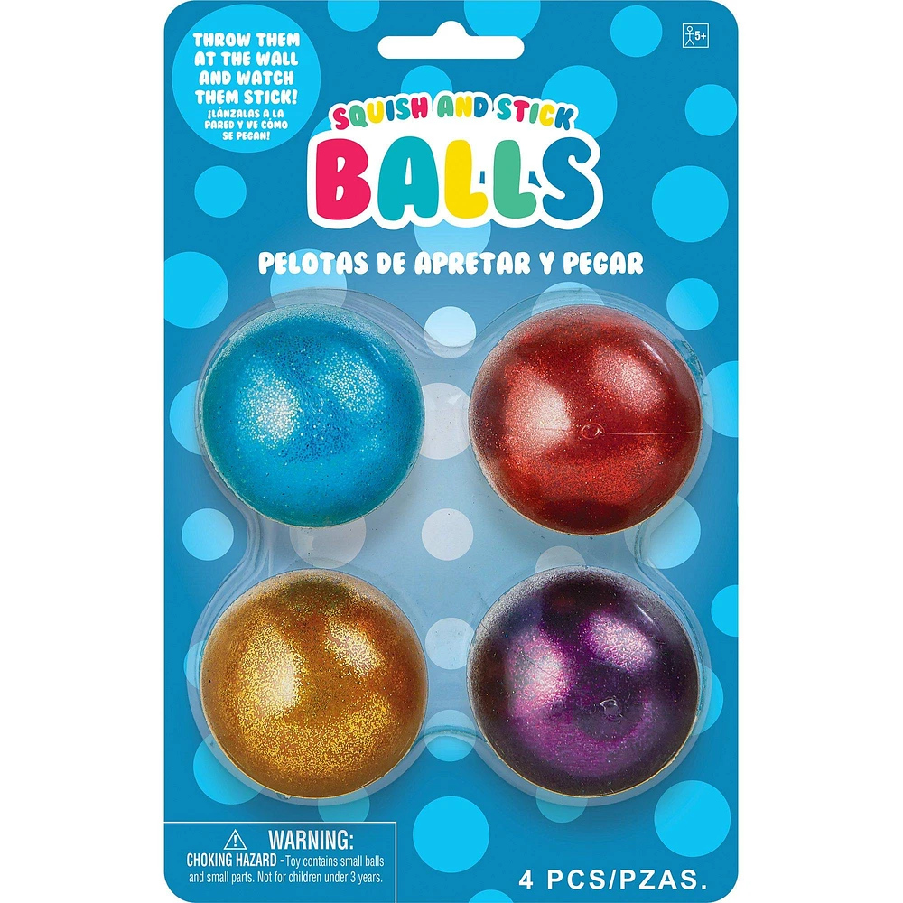 Glitter Squish & Stick Balls, 4pc