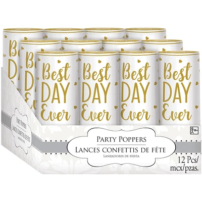 Best Day Ever Wedding Confetti Party Poppers, 3.5in, 12ct