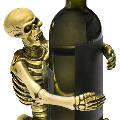 Gold Skeleton Wine Bottle Holder, 8.6in