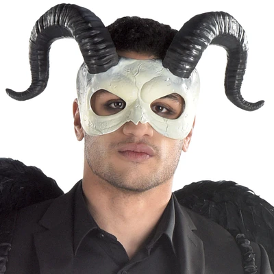 Adult Horned Ram Skull Plastic Half Mask