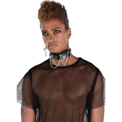 Adult Spiked Dog Collar Choker with Chains - Punk