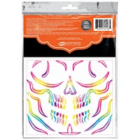 Glowing Bright Colorful Skull Temporary Face Tattoos, 24pc