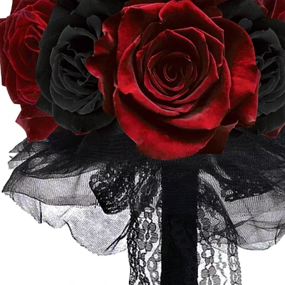 Black & Red Fabric Rose Bouquet