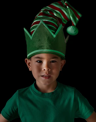 Glow-in-the-Dark Red & Green Adjustable Striped Elf Hat for Kids & Adults, 15in