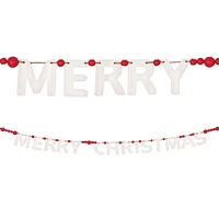 Red Bead & White Letter Merry Christmas Wood Banner, 10ft