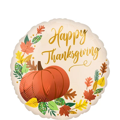 Fall Pumpkin Thanksgiving Round Foil Balloon, 17in