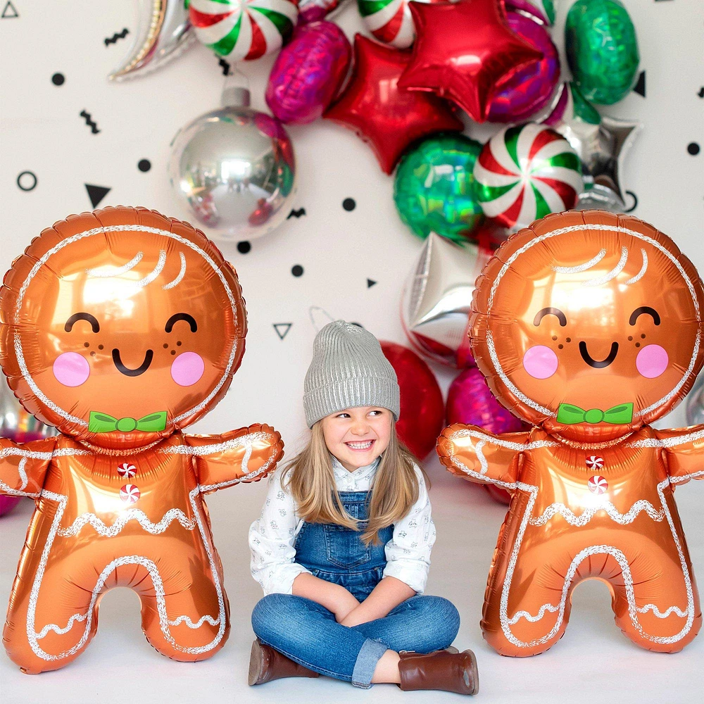 Happy Gingerbread Man-Shaped Holiday Foil Balloon, 22in x 31in