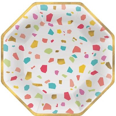 Metallic Rainbow Terrazzo Octagonal Paper Dinner Plates, 10in, 20ct