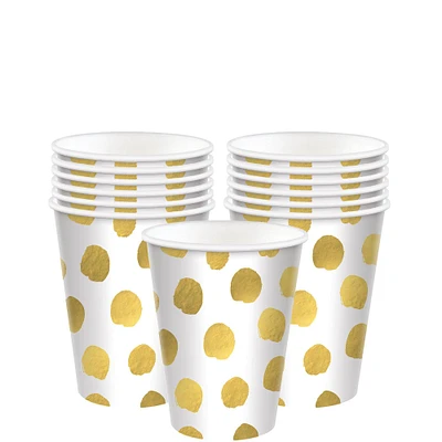 Metallic Gold Polka Dot Motif Paper Cups, 12oz, 20ct