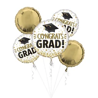 Glitter Congrats Grad Foil Balloon Bouquet, 5pc, with Plush Bear Balloon Weight