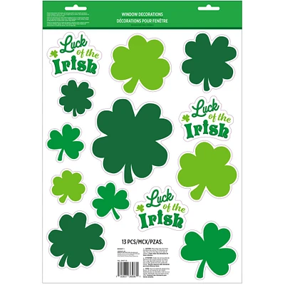 Luck of the Irish Glitter Shamrock St. Patrick's Day Vinyl Cling Decals, 13ct