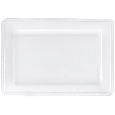 White Beaded Rectangular Melamine Platter, 16in x 11in