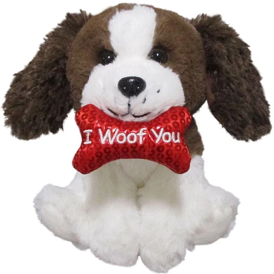 White & Brown Valentine's Day I Woof You Dog Plush, 7.5in