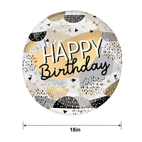 Happy Birthday Black, Silver & Gold Plastic Balloon, 18in - Clearz™