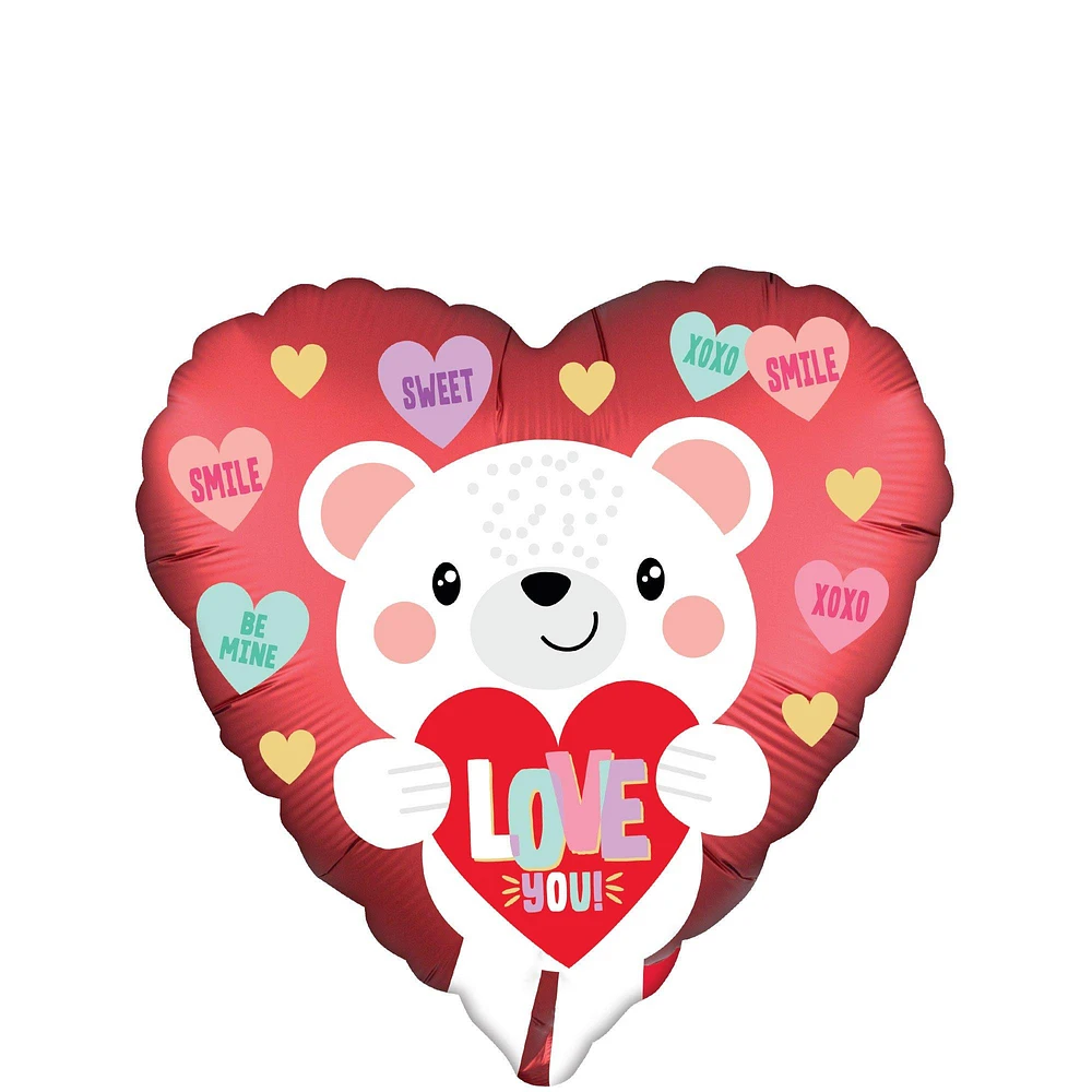 Satin Be Mine Bear Valentine's Day Heart Foil Balloon, 17in