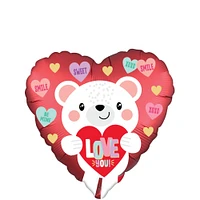 Satin Be Mine Bear Valentine's Day Heart Foil Balloon, 17in