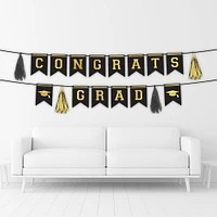 Black & Gold Congrats Graduate Cardstock Banner Set, 10ft, 2pc