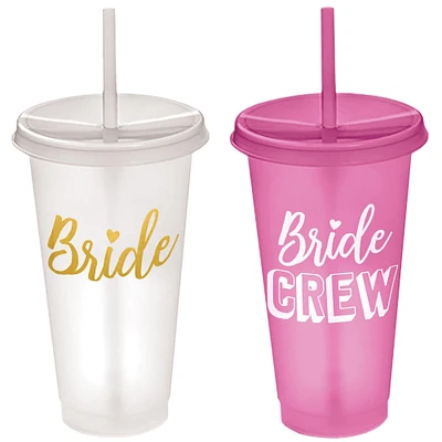 Bachelorette Party Plastic Tumblers with Straws, 24oz, 6ct