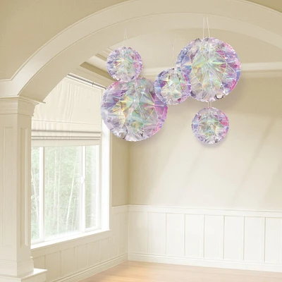 Iridescent Luminous Rainbow Foil Honeycomb Hanging Decorations, 5pc