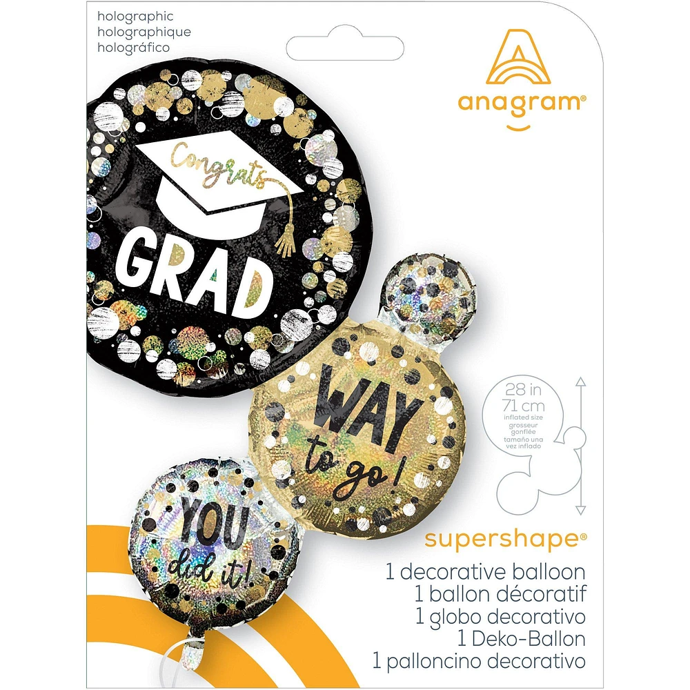 Prismatic Way to Go Grad Cluster Foil Balloon, 22in x 28in - Circles & Dots