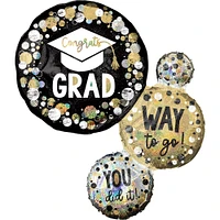 Prismatic Way to Go Grad Cluster Foil Balloon, 22in x 28in - Circles & Dots