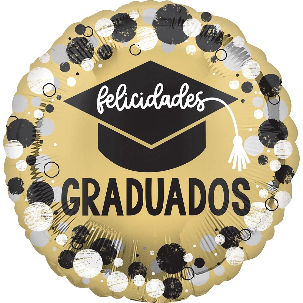 Metallic Felicidades Graduados Foil Balloon, 18in - Circles & Dots