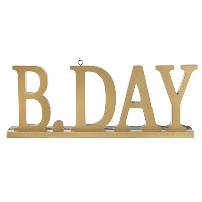 Metallic Gold B.Day Phrase Balloon Weight, 14.15in x 5.32in