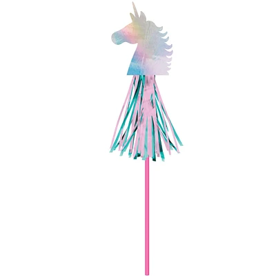 Iridescent Enchanted Unicorn Plastic & Cardstock Wands, 17.9in, 8ct