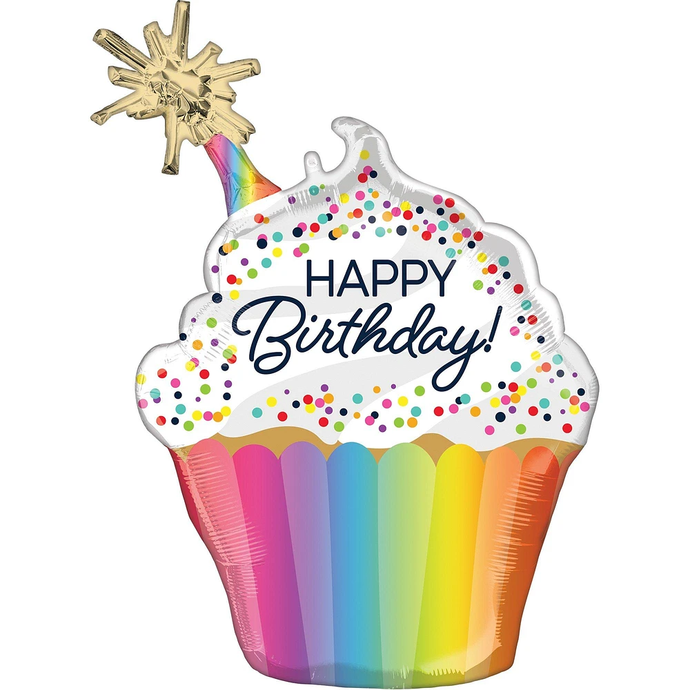 Confetti Sprinkle Happy Birthday Cupcake-Shaped Foil Balloon, 21in x 31in