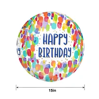 Painterly Dots Happy Birthday Orbz Balloon, 15in x 16in