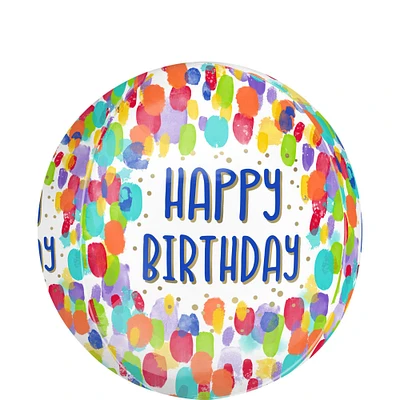 Painterly Dots Happy Birthday Orbz Balloon, 15in x 16in