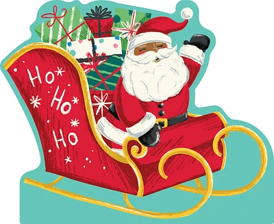 Waving Santa in Sleigh Christmas Life-Size Cardboard Cutout, 6ft - Tan