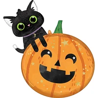 Black Cat & Pumpkin Halloween Foil Balloon, 24in x 29in